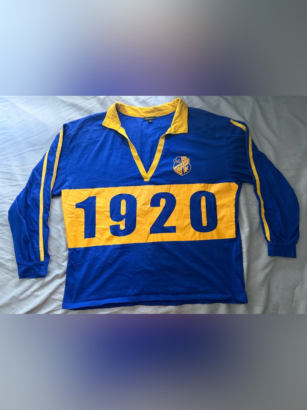 Blue & Yellow Athletic Rugby Shirt with '1920' Chest Stripe